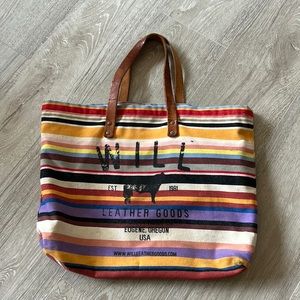Rainbow stripe Will Leather handle canvas bag